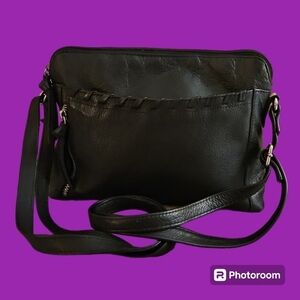 GREAT AMERICAN LEATHER WORKS Black Soft Pebble Leather Western Crossbody Bag